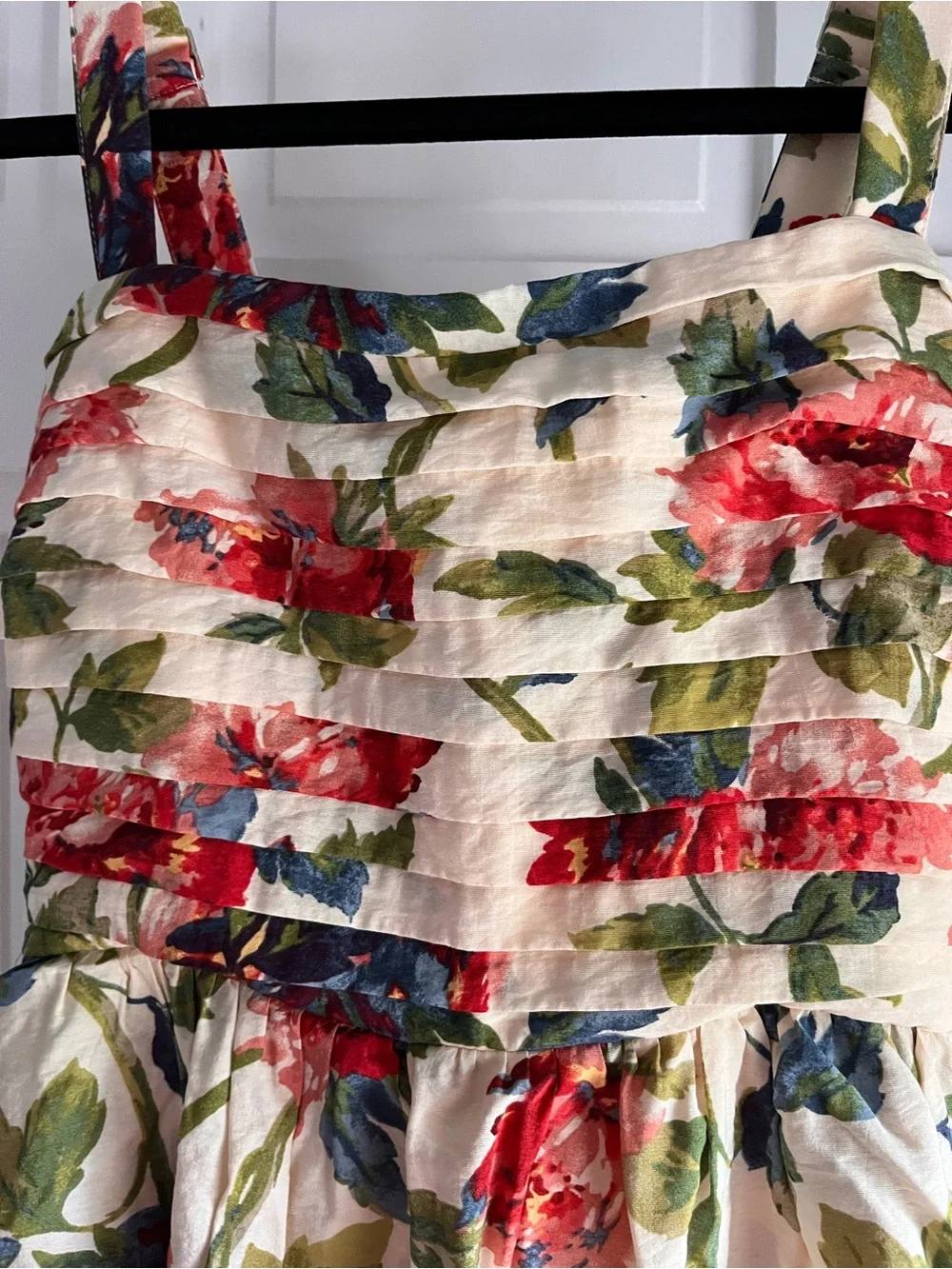 Floral Cream Sundress with Red & Blue Bloom Print